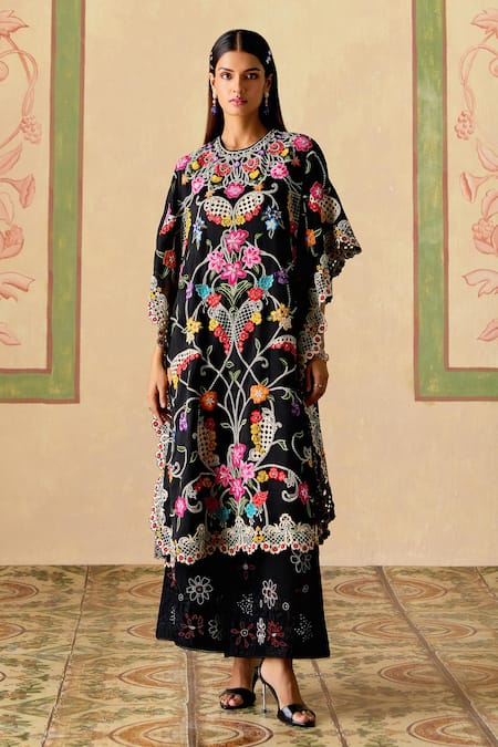 Buy Chandrima Black Silk Organza Beads, Embroidery Round Floral Threadwork Kaftan Online at Aza Fashions Buy_Chandrima_Black Silk Organza Beads, Embroidery Round Floral Threadwork Kaftan _Online_at_Aza_Fashions