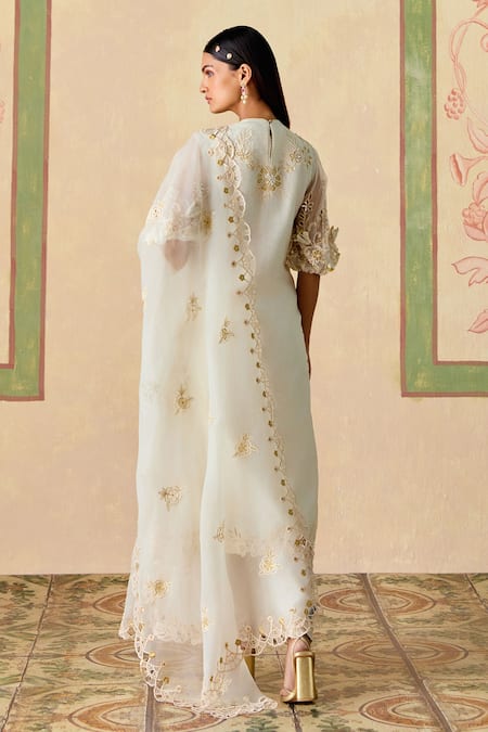 Chandrima Ivory Cutwork Silk Organza Dupatta 