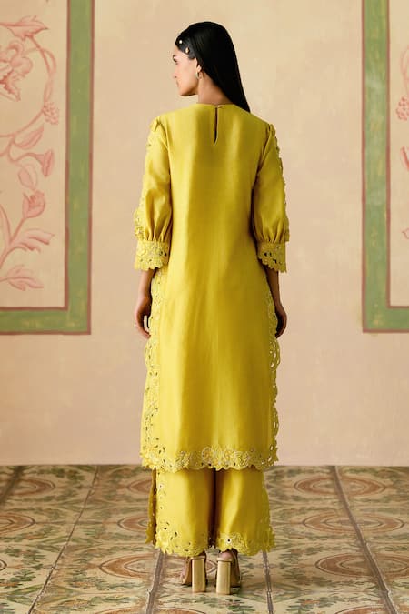Chandrima Yellow Cutwork Kurta & Pant Set 