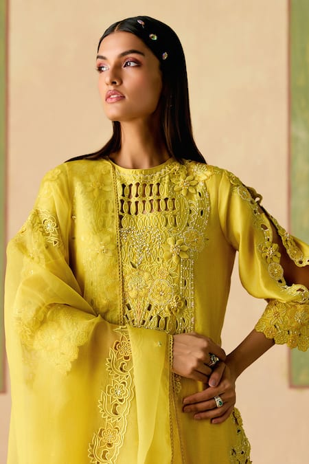 Chandrima Cutwork Yellow Dupatta 