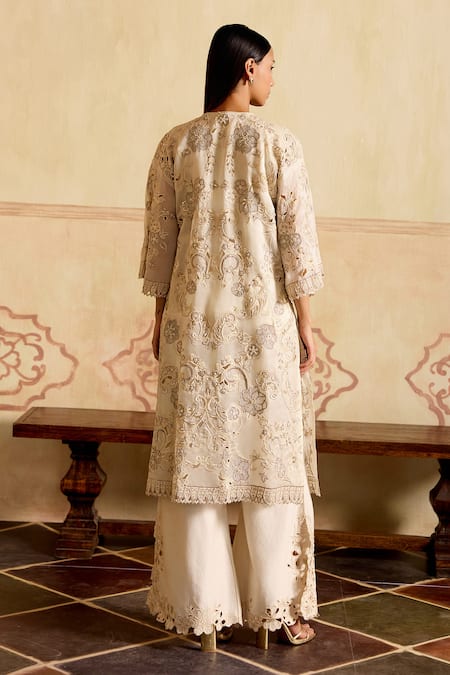 Shop Chandrima Ivory Silk Organza Embroidery Round Neck Jacket at Aza Fashions Shop_Chandrima_Ivory Silk Organza Embroidery Round Neck Jacket _at_Aza_Fashions