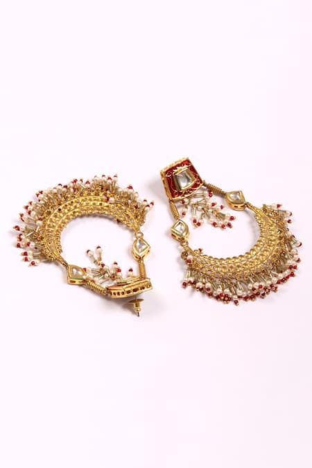 Dugran By Dugristyle_Gold Plated Beads, Stones Laal Jadoo Chand _Online_at_Aza_Fashions