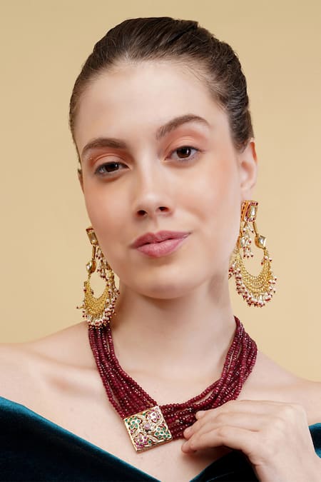 Shop_Dugran By Dugristyle_Gold Plated Beads, Stones Laal Jadoo Chand _Online_at_Aza_Fashions