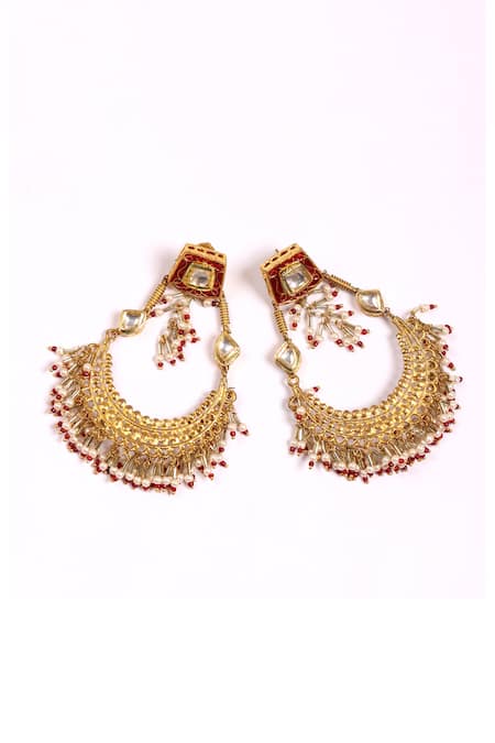 Dugran By Dugristyle_Gold Plated Beads, Stones Laal Jadoo Chand _at_Aza_Fashions