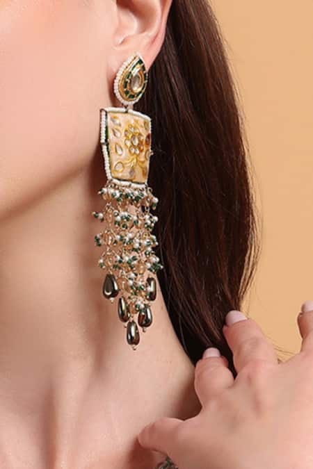 Buy_Dugran By Dugristyle_Multi Color Beads Abru Gul Drop Earrings _Online_at_Aza_Fashions