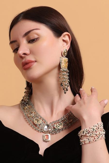 Buy_Dugran By Dugristyle_Multi Color Beads Abru Gul Drop Earrings 