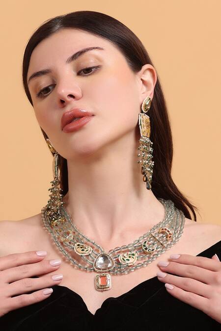 Shop_Dugran By Dugristyle_Multi Color Beads Abru Gul Drop Earrings 