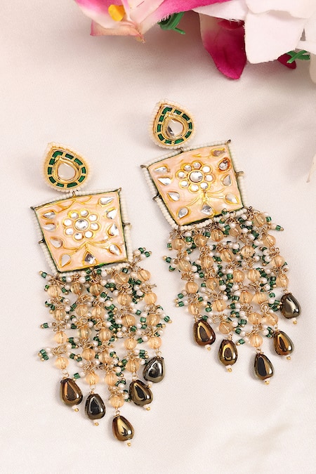 Dugran By Dugristyle Multi Color Beads Abru Gul Drop Earrings 