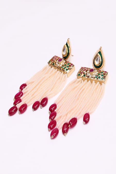 Shop Dugran By Dugristyle Multi Color Beads, Stones Chamakti Lali Drop Earrings at Aza Fashions Shop_Dugran By Dugristyle_Multi Color Beads, Stones Chamakti Lali Drop Earrings _at_Aza_Fashions
