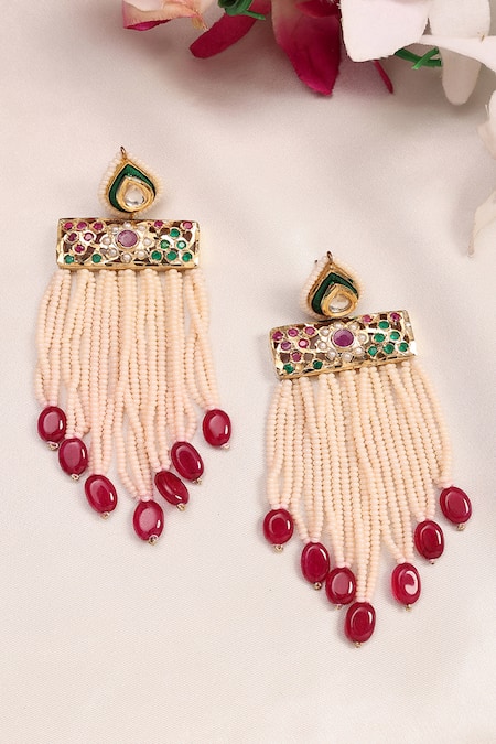 Dugran By Dugristyle Multi Color Beads, Stones Chamakti Lali Drop Earrings 