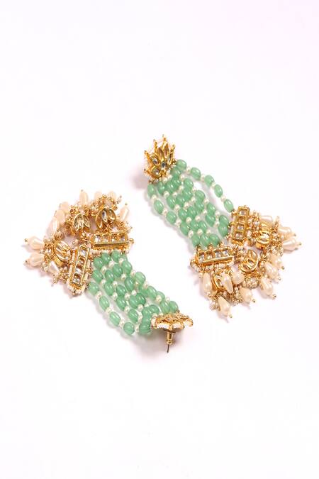 Shop_Dugran By Dugristyle_Green Beads Sabz Khwab Drop Earrings _Online_at_Aza_Fashions