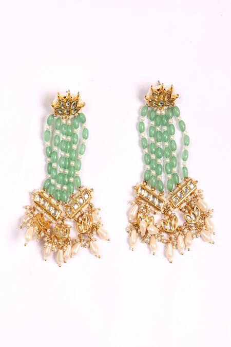 Dugran By Dugristyle_Green Beads Sabz Khwab Drop Earrings _at_Aza_Fashions