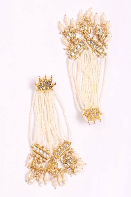 Dugran By Dugristyle_Gold Plated Faux Diamonds, Pearls Sunehri Khwab Drop Earrings _Online_at_Aza_Fashions