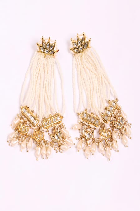 Buy_Dugran By Dugristyle_Gold Plated Faux Diamonds, Pearls Sunehri Khwab Drop Earrings _Online_at_Aza_Fashions