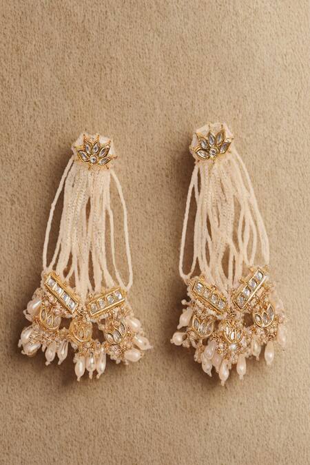 Dugran By Dugristyle Gold Plated Faux Diamonds, Pearls Sunehri Khwab Drop Earrings 