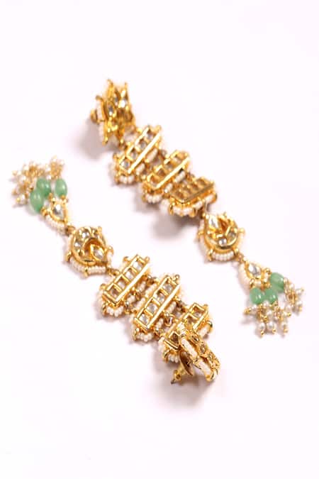Dugran By Dugristyle_Green Gemstones, Pearls Hari Drop Earrings _Online_at_Aza_Fashions