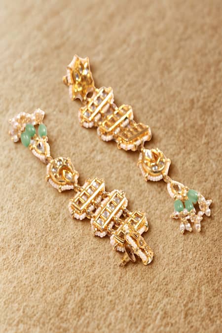 Dugran By Dugristyle Green Gemstones, Pearls Hari Drop Earrings 