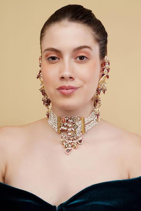 Dugran By Dugristyle Multi Color Crystals, Stones Khoon Sa Rang Drop Earrings Online at Aza Fashions Dugran By Dugristyle_Multi Color Crystals, Stones Khoon Sa Rang Drop Earrings _Online_at_Aza_Fashions