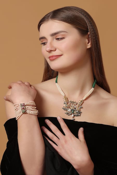 Shop_Dugran By Dugristyle_Multi Color Imitation Gemstones Jhalak-e-gulabi Bracelets _at_Aza_Fashions