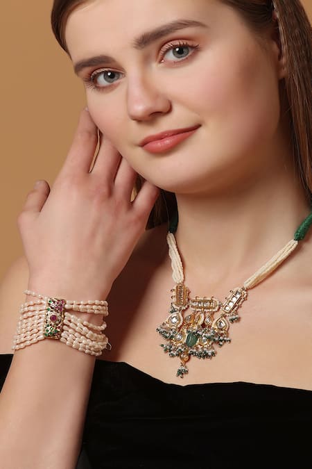 Buy_Dugran By Dugristyle_Multi Color Imitation Gemstones Jhalak-e-gulabi Bracelets _Online_at_Aza_Fashions