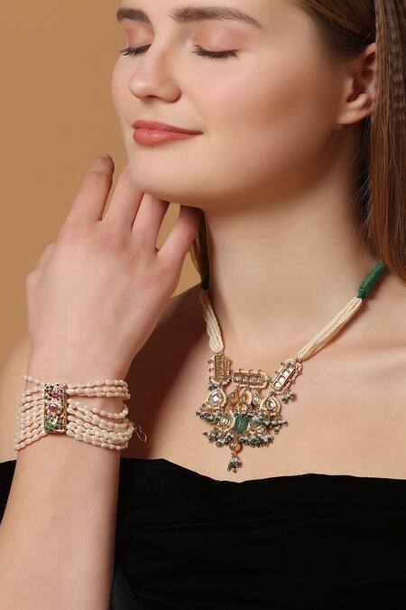 Dugran By Dugristyle_Multi Color Imitation Gemstones Jhalak-e-gulabi Bracelets _at_Aza_Fashions