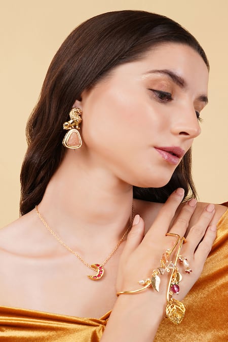 Shop_Dugran By Dugristyle_Gold Plated Beads, Stones Chamakti Zindagi Bracelet _at_Aza_Fashions