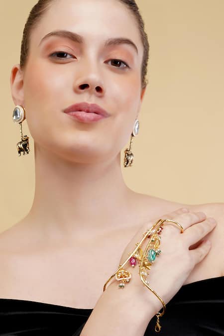 Shop_Dugran By Dugristyle_Pink Imitation Gemstones Sona Pari Bracelet _at_Aza_Fashions