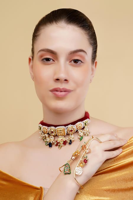 Shop_Dugran By Dugristyle_Gold Plated Pearls Aasmaani Jhalak Bracelet _at_Aza_Fashions