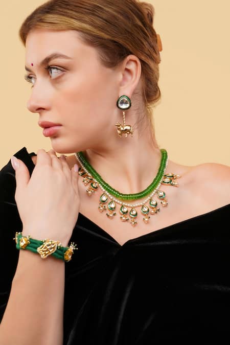 Buy_Dugran By Dugristyle_Green Imitation Gemstones Sabz Gehna Bracelet _Online_at_Aza_Fashions
