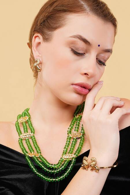 Shop Dugran By Dugristyle Green Hari Muskaan Layered Necklace at Aza Fashions Shop_Dugran By Dugristyle_Green Hari Muskaan Layered Necklace _at_Aza_Fashions