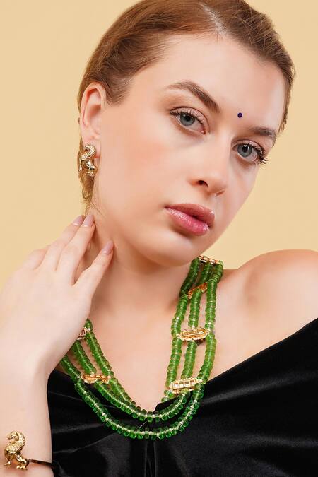 Shop Dugran By Dugristyle Green Hari Muskaan Layered Necklace Online at Aza Fashions Shop_Dugran By Dugristyle_Green Hari Muskaan Layered Necklace _Online_at_Aza_Fashions