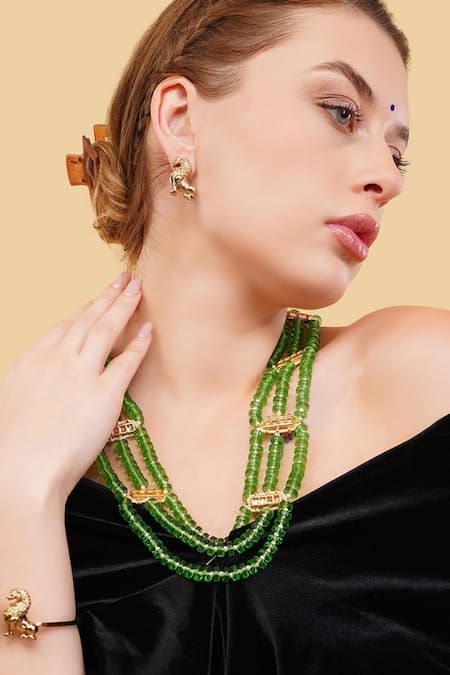 Dugran By Dugristyle Green Hari Muskaan Layered Necklace at Aza Fashions Dugran By Dugristyle_Green Hari Muskaan Layered Necklace _at_Aza_Fashions