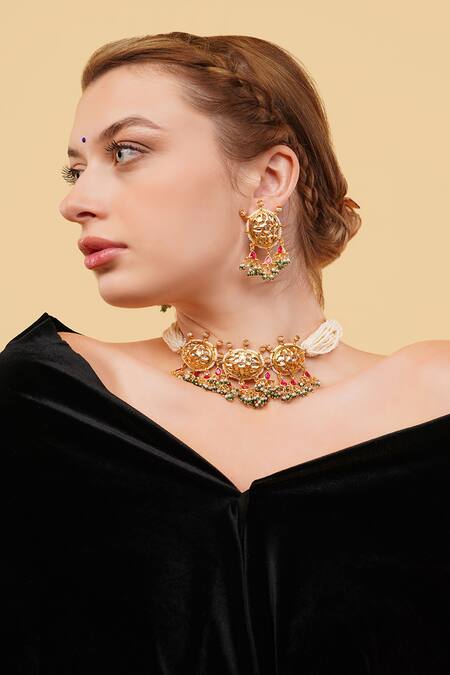 Dugran By Dugristyle_Green Sabz Roshni Choker _at_Aza_Fashions