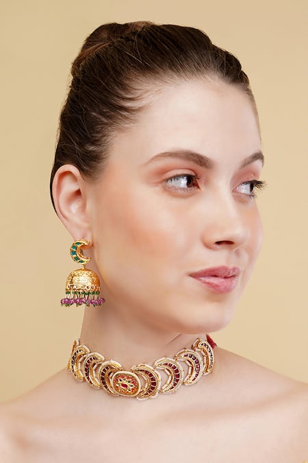 Shop_Dugran By Dugristyle_Multi Color Rang-e-ishq Choker _at_Aza_Fashions