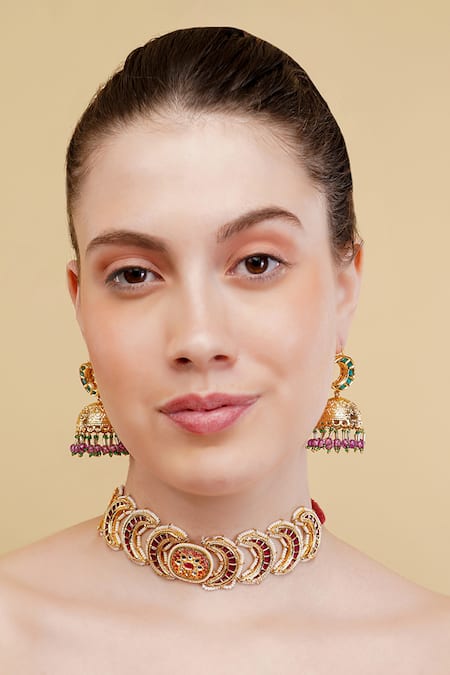 Shop_Dugran By Dugristyle_Multi Color Rang-e-ishq Choker _Online_at_Aza_Fashions