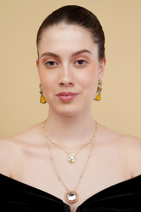 Shop_Dugran By Dugristyle_Gold Plated Roop Ki Roshni Necklace _at_Aza_Fashions