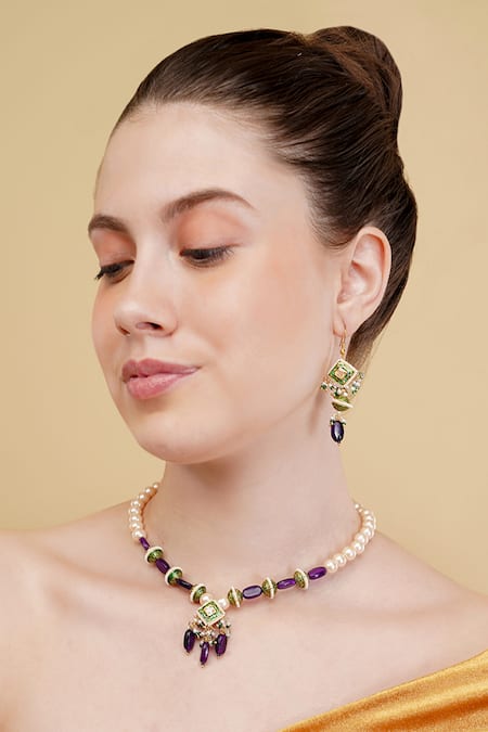 Buy_Dugran By Dugristyle_Blue Lehrata Neela Necklace _Online_at_Aza_Fashions