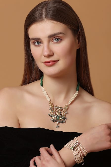 Shop Dugran By Dugristyle Multi Color Hari Shaam Necklace at Aza Fashions Shop_Dugran By Dugristyle_Multi Color Hari Shaam Necklace _at_Aza_Fashions