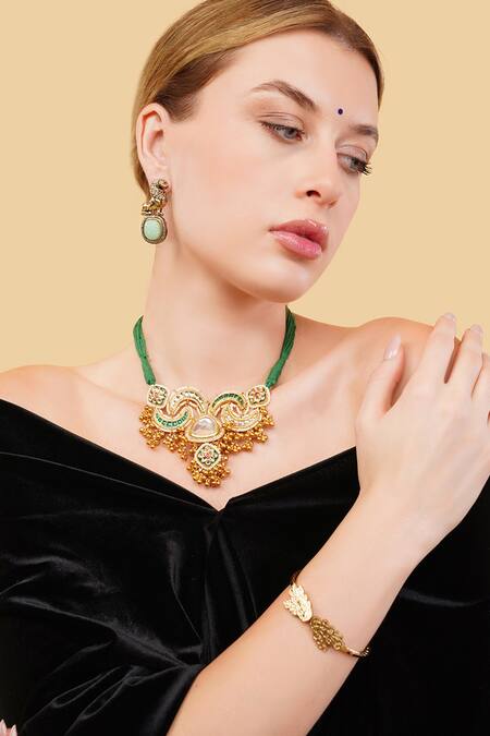 Shop Dugran By Dugristyle Green Sabz Nazara Necklace Online at Aza Fashions Shop_Dugran By Dugristyle_Green Sabz Nazara Necklace _Online_at_Aza_Fashions