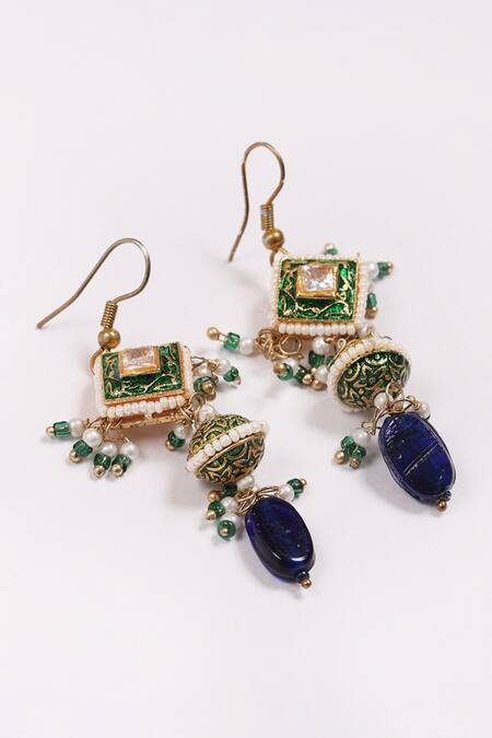 Dugran By Dugristyle Blue Pearls, Stones Aasmaani Husn Necklace With Earring at Aza Fashions Dugran By Dugristyle_Blue Pearls, Stones Aasmaani Husn Necklace With Earring _at_Aza_Fashions