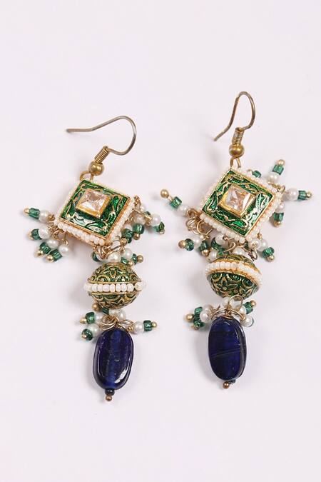 Buy Dugran By Dugristyle Blue Pearls, Stones Aasmaani Husn Necklace With Earring Buy_Dugran By Dugristyle_Blue Pearls, Stones Aasmaani Husn Necklace With Earring