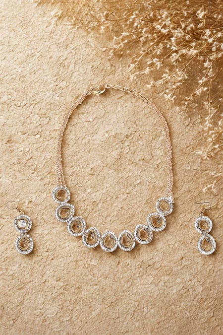 Shop Dugran By Dugristyle Gold Plated Stones Sona Sa Asar Necklace With Earring at Aza Fashions Shop_Dugran By Dugristyle_Gold Plated Stones Sona Sa Asar Necklace With Earring _at_Aza_Fashions
