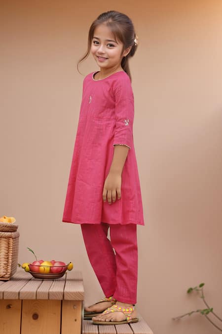 Petite Pomme Pink Hand Embroidered Anarkali Set 