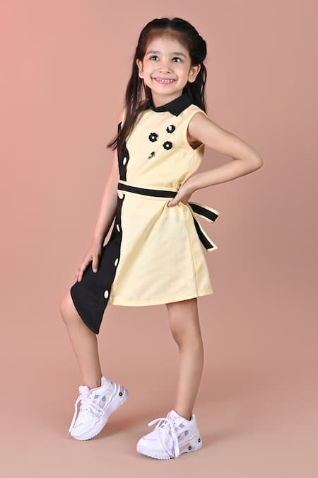 Shop Toplove Yellow Cotton, Twill Beads N Shirt Dress Online at Aza Fashions Shop_Toplove_Yellow Cotton, Twill Beads N Shirt Dress _Online_at_Aza_Fashions