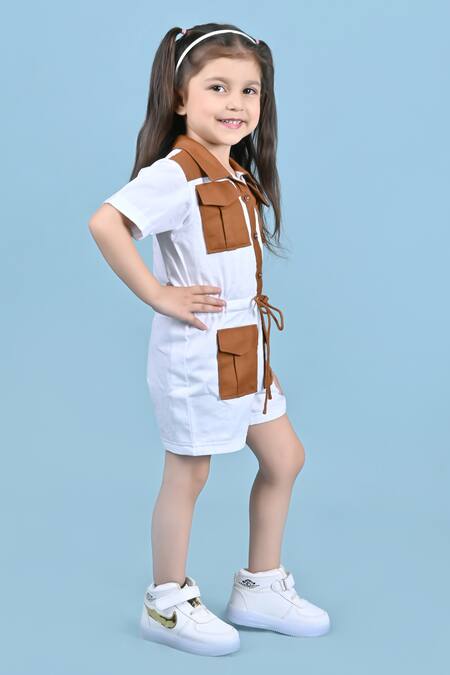 Toplove White Twill Colorblock Playsuit Online at Aza Fashions Toplove_White Twill Colorblock Playsuit _Online_at_Aza_Fashions