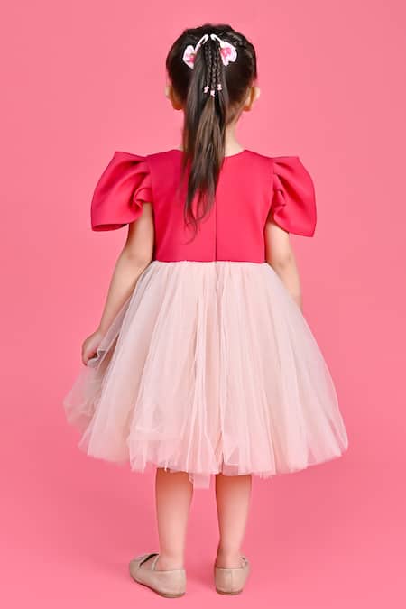 Shop Toplove Pink Neoprene, Net Embroidery Barbie Dress at Aza Fashions Shop_Toplove_Pink Neoprene, Net Embroidery Barbie Dress _at_Aza_Fashions