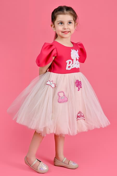 Toplove Pink Neoprene, Net Embroidery Barbie Dress Online at Aza Fashions Toplove_Pink Neoprene, Net Embroidery Barbie Dress _Online_at_Aza_Fashions