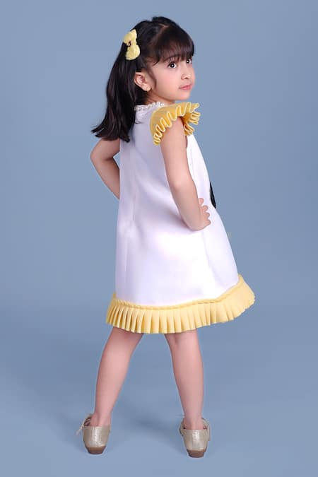Shop_Toplove_Yellow Neoprene Embroidery, Pearls 3d Doll Dress _at_Aza_Fashions