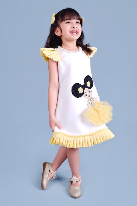 Buy_Toplove_Yellow Neoprene Embroidery, Pearls 3d Doll Dress _Online_at_Aza_Fashions