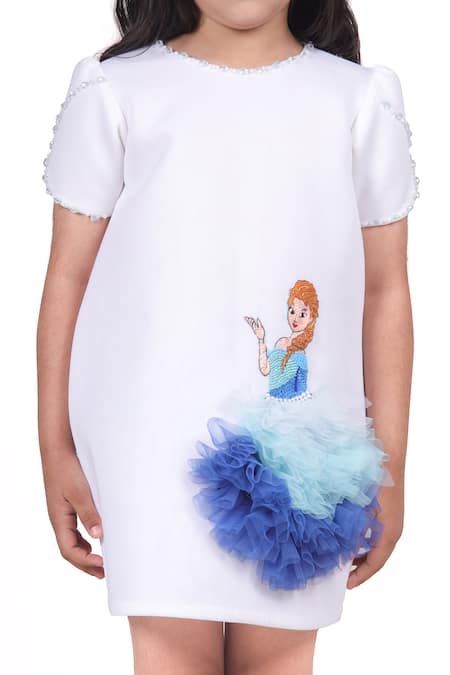 Buy_Toplove_White Neoprene Crystals A-line Elsa Dress _Online_at_Aza_Fashions